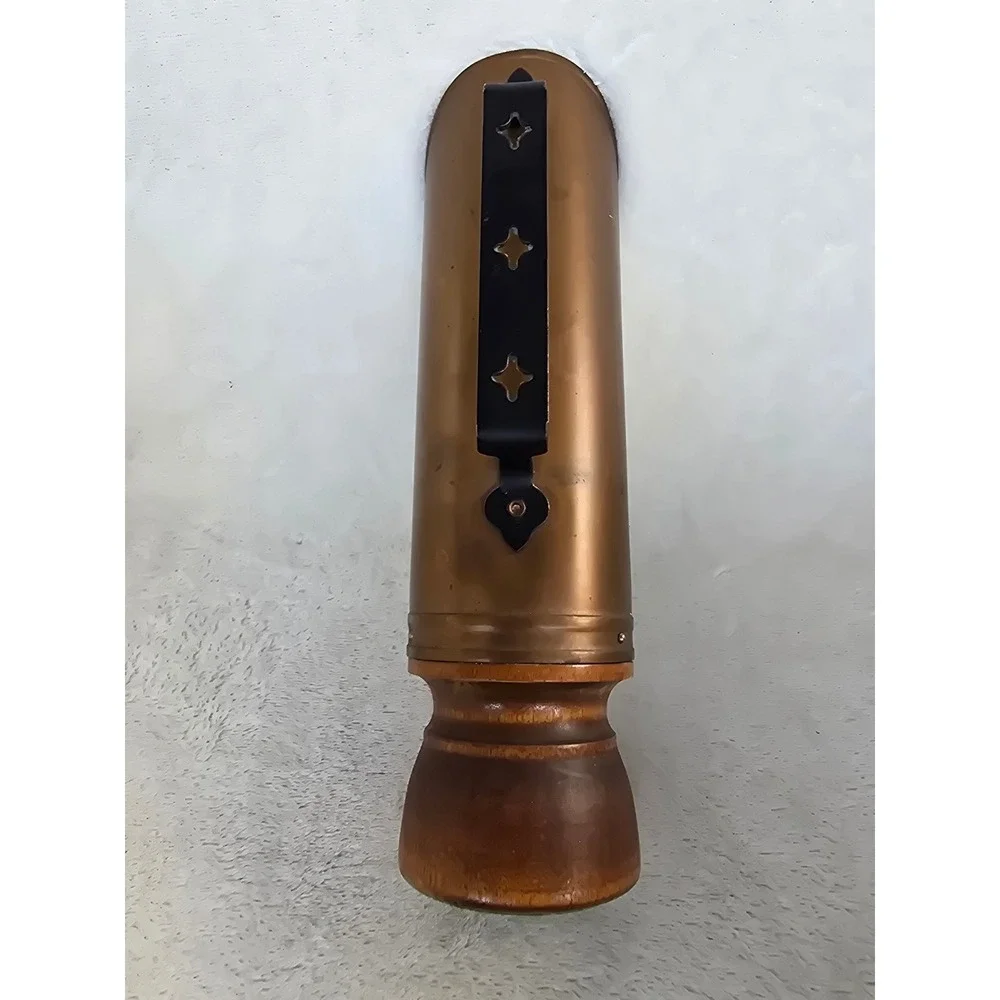 Vintage Copper Sconce Candle Holder Wood Base Rustic Reflector Taper Holder